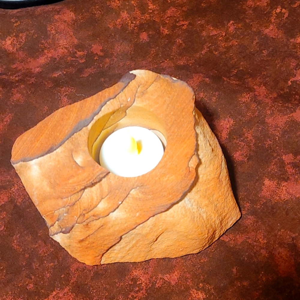 Sandstone? Tealight or LED luminary holder. Souvenir from out west.